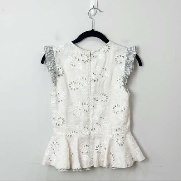 Rebecca Taylor Garden Eyelet Peplum Linen Top Sleeveless Floral Embroidered - Picture 4 of 8